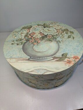 Kate McRostie Floral Round Hat Box Storage Tri-Coastal Design 13" Vintage 2004
